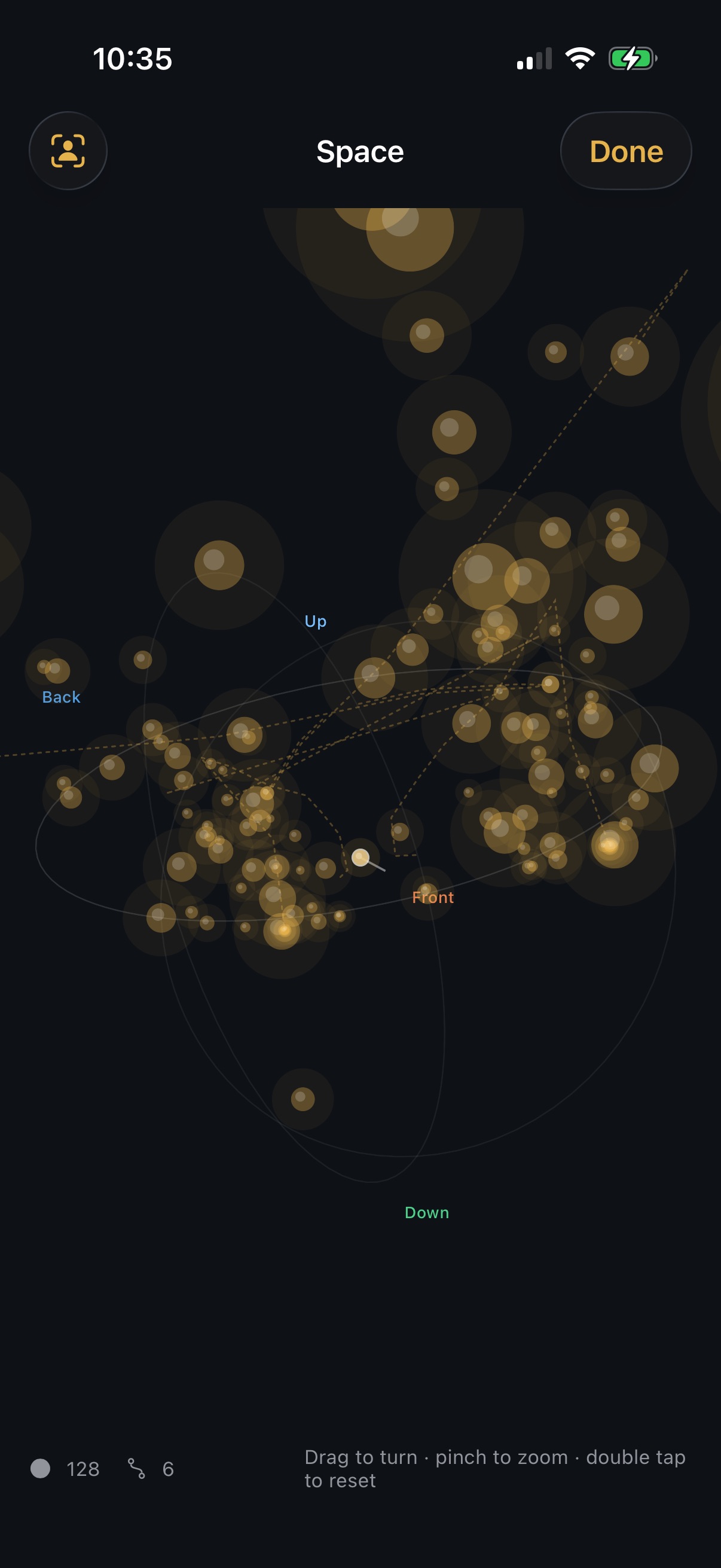 Space view on iPhone with 128 objects