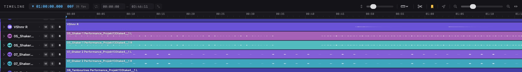 Timeline with clips across several tracks